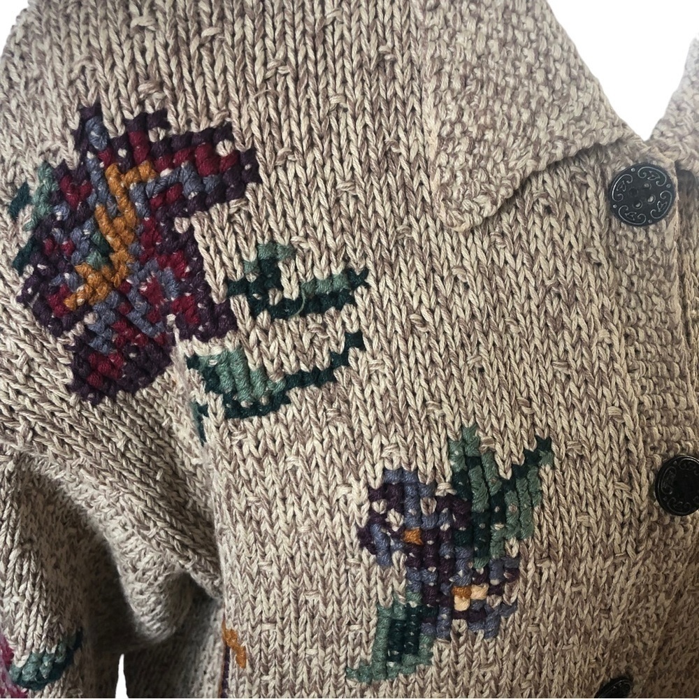 Bushwacker Ramie Cotton Cardigan Women L Oatmeal with Multicolor Floral - Picture 4 of 14